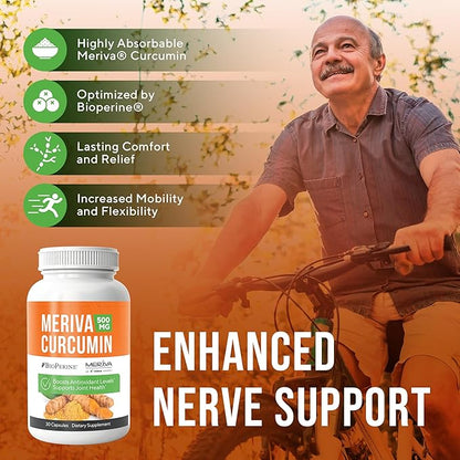 NERVE RENEW Meriva Curcumin 500mg with Bioperine Antioxidant Boost Nerve Support Supplement - 3 Pack