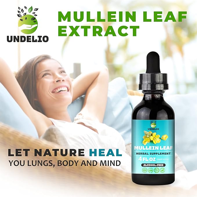 Undelio's Herbal Mullein Leaf Extract - Organic & Alcohol-Free Tincture for Respiratory, Lung, Sleep & Digestive Support - Non-GMO, Vegan - 4 fl. Oz for Immune Health & Lung Detox