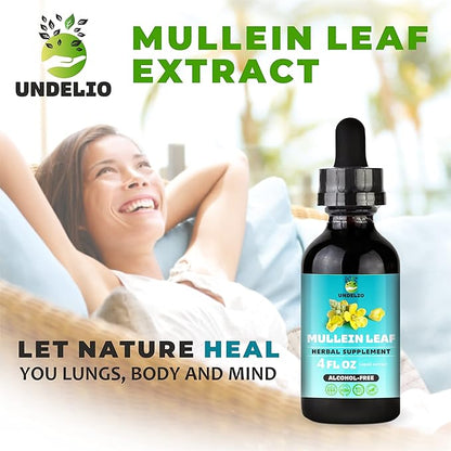 Undelio's Herbal Mullein Leaf Extract - Organic & Alcohol-Free Tincture for Respiratory, Lung, Sleep & Digestive Support - Non-GMO, Vegan - 4 fl. Oz for Immune Health & Lung Detox