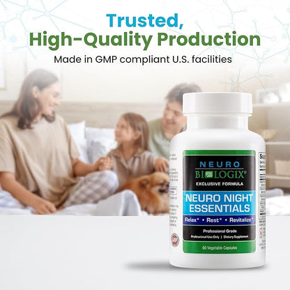 Neuro Night Essentials – Natural Nighttime Support with GABA, Melatonin, Valerian Root, LTheanine, Magnesium & More – Promotes Relaxation, Mood Balance & Rest – 60 Veg Capsules – Made in The USA