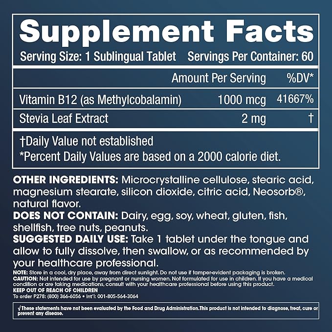ProHealth Methyl B-12 Methylcobalamin (1000 mcg, 60 sublingual Tablets) (Vitamin B-12)