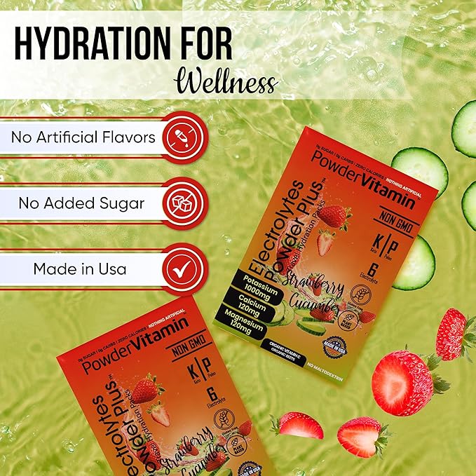 Electrolytes Powder Plus, Keto, Strawberry Cucumber, Sugar Free, 1000mg Potassium, 120mg Calcium, 120mg Magnesium, Non-GMO, Zero Calories, 30 Hydration Packets
