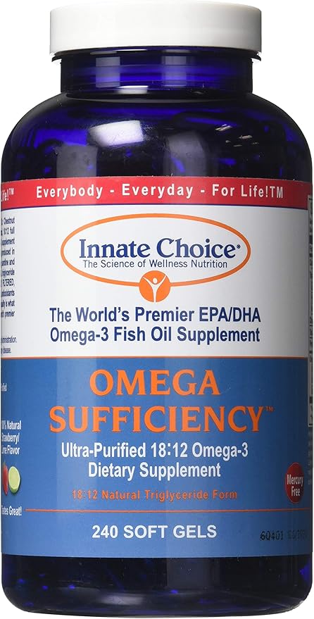 Fish Oil Capsules, Omega Sufficiency by Innate Choice, Strawberry Lime 240 Capsules