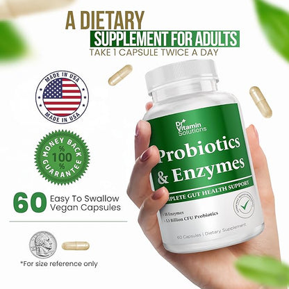 Dr. Vitamin Multi Enzymes, Pre and Probiotics for Digestive Health | 18 Active Enzymes & 1.5 Billion CFU Probiotics for Women & Men | Digestive Enzymes w/Prebiotics for Bloating Relief | 60 Capsules