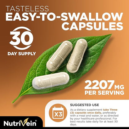 Nutrivein Premium Magnesium L-Threonate Supplement (Magtein) 2207 mg - 90 Caps (3 a Day): High-Absorption Magnesium Threonate for Brain, Sleep, Mood & Recovery