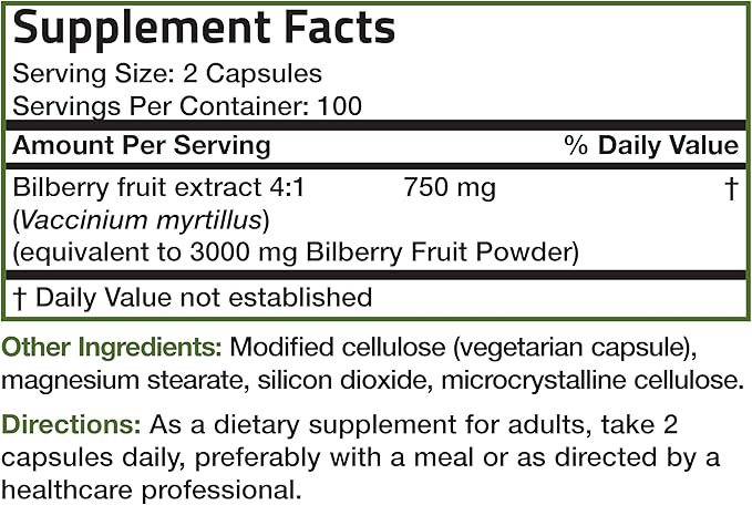 Bronson Bilberry Extra Strength Vaccinium Myrtillus, Promotes Eye Health and Supports Healthy Vision - Non GMO, 200 Vegetarian Capsules