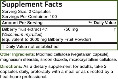 Bronson Bilberry Extra Strength Vaccinium Myrtillus, Promotes Eye Health and Supports Healthy Vision - Non GMO, 200 Vegetarian Capsules