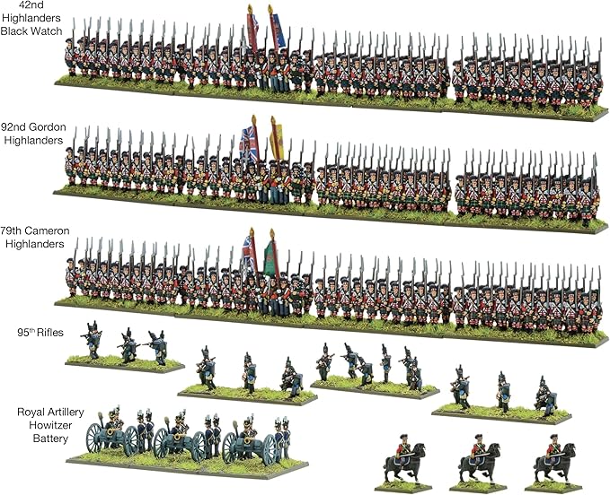 Warlord Black Powder Epic Battles: The Waterloo Campaign British Highlanders & Rifelmen Tabletop Miniatures - Plastic Paintable 1700-1900 Soldiers Set, Table Top 28mm Military Minifigures for Adults