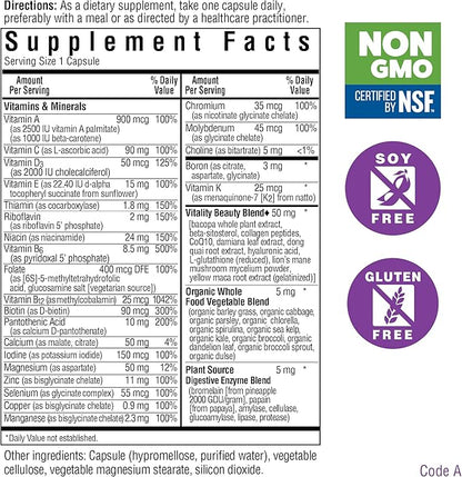 Bluebonnet Nutrition Ladies’ ONE 40+ Whole Food-Bed Multiple, Women Multivitamin for Women 40+, Soy-Free, Non-GMO, Gluten Free, 30 Vegetable Capsules, 30 Servings