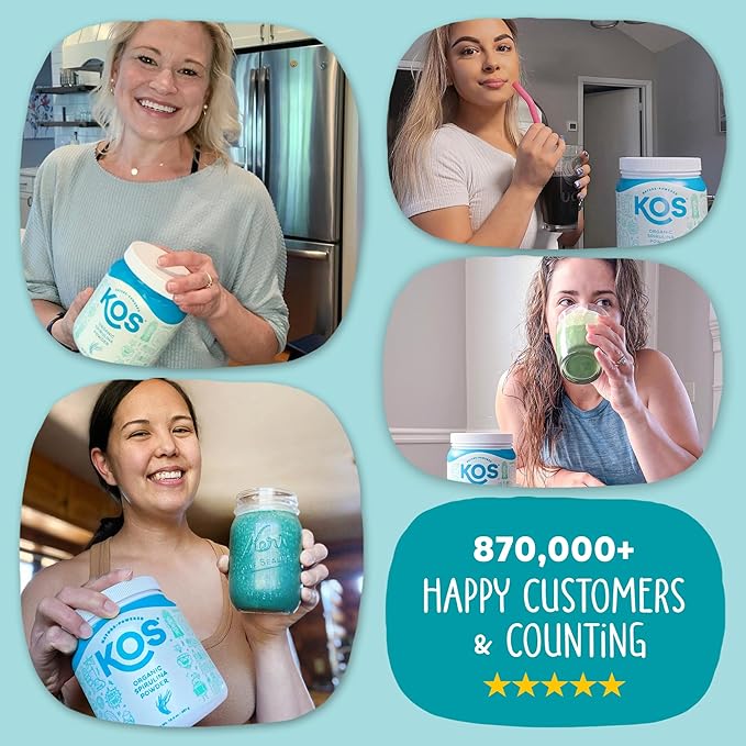 KOS Organic Spirulina Powder - USDA Certified Organic, 109 Servings of Superfood Powder for Smoothies & Juices, Non-Irradiated Blue Green Algae, Plant Based with Antioxidants, Vegan (13.5oz)