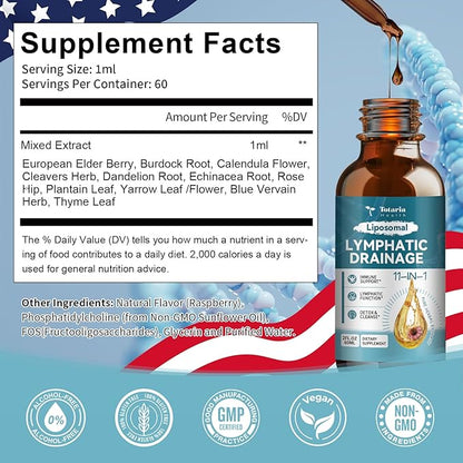 2Pack Liposomal Lymphatic Drainage Drops - 11 In 1 Organic Lymphatic Drainage Supplement with Burdock Root, Echinacea, Elderberry, Calendula, Cleavers Herb, Dandelion Supports Lymphatic Health 4 FL.OZ