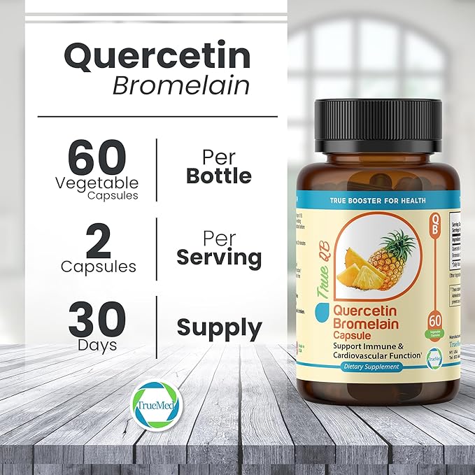 Quercetin Bromelain Supplement Supports Immune Function, Cardiovascular Health & Antioxidant Protection 800mg Quercetin 165mg Bromelain, 60 Veg Capsules, Supports Healthy Inflammation Response