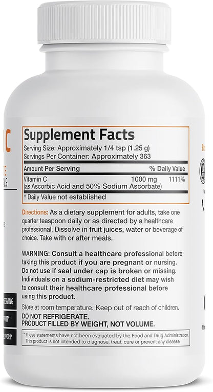 Buffered Vitamin C Powder Ascorbic Acid Buffered with Sodium Ascorbate Soluble Fine Crystals – Promotes Healthy Immune System and Cell Protection – Powerful Antioxidant - 1 Pound (16 Ounces)
