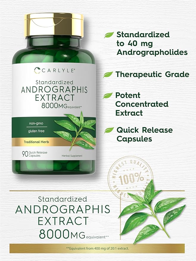 Carlyle Andrographis Paniculata Capsules | 8000mg | 90 Pills | Herb Extract Supplement | Non-GMO and Gluten Free