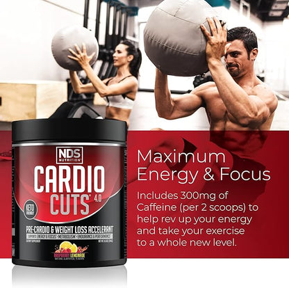 NDS Nutrition 4.0 Pre Workout Supplement - Advanced Weight Loss and Pre Cardio Formula with L-Carnitine, CLA, MCTs, L-Glutamine, and Safflower Oil - Razz Lemonade (40 Servings)