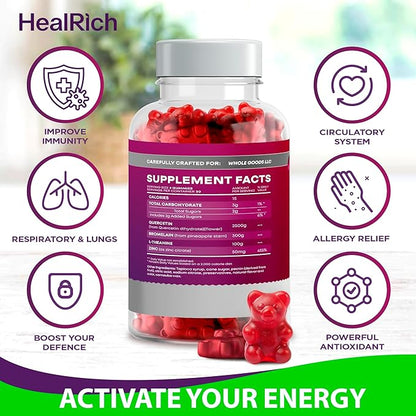 Quercetin Gummies - 2500MG Quercetin with Bromelain L-theanine & Zinc - Pure Supplement for Immune System Lung and Allergy Support - Immunity Booster Vegan Supplements for Kids & Adults - 2 Pack