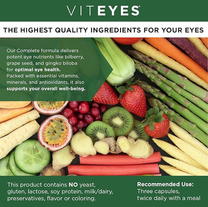Viteyes Complete Eye & Total Body Health Multivitamin Nutritional Supplement, 180 Capsules, White