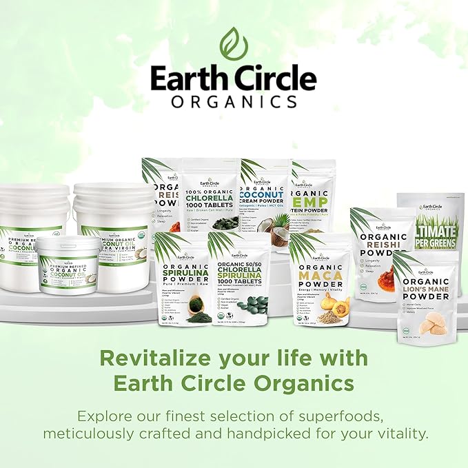 Earth Circle Organics Spirulina Powder, Kosher, Raw and Non-Irradiated | Pure Vegan Protein | Premium Energy Superfood, High in Amino Acids and Antioxidants - (8oz - 2Pack)