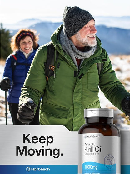 Horbäach Antarctic Krill Oil 1000mg Softgels | 300 Count | Omega 3 Supplements with Astaxanthin, EPA, DHA | Non-GMO, Gluten Free