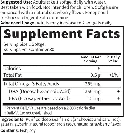 Garden of Life Oceans Mom Prenatal Fish Oil DHA, Omega 3 Fish Oil Supplement - Strawberry, 350mg Prenatal DHA Pregnancy Fish Oil Support for Mamas, Babys Brain & Eye Development, 30 Small Softgels