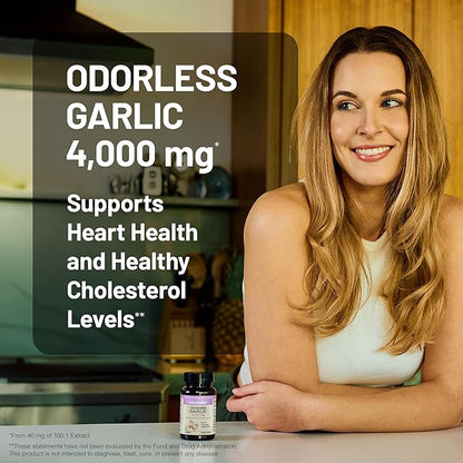 NatureWise Odorless Garlic Supplement 4000mg - Ultra Potent 100:1 Extract - Healthy Cholesterol Formula, Heart Health Support - Non-GMO, Gluten Free, with Halal Gelatin - 180 Count[90-Day Supply]