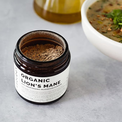 Erbology Organic Lion's Mane Mushroom Powder 50 Servings - 32% Beta-glucans - Calm and Focus - Hericium Erinaceus - Small Batch - Sustainably Grown in Europe - Vegan - Non-GMO - No Added Fillers