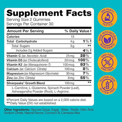 Height Growth Gummies for Kids - Growth Vitamins for Teens, Height Increase Multivitamin for Boys & Girls with Calcium Vitamin D C K2 Magnesium Zinc, Natural Height Growth Maximizer Supplement, 60 PCS