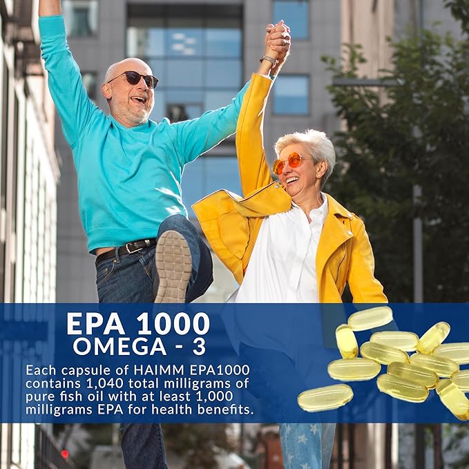 Haim EPA1000 – High-Potency EPA Fish Oil Supplement – 1,100mg Omega-3 for Heart, Brain & Joint Health – Pharmaceutical-Grade Softgels – Pure, Burpless Capsules – 60 Softgels – Made in USA