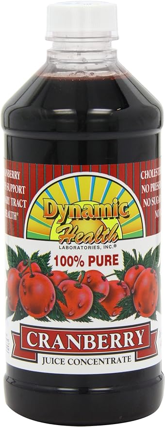 Dynamic Health Pure Cranberry Unsweetened 100% Juice Concentrate, Natural Antioxidant Supplement, No Additives, No Added Sugar, No Preservatives, 16 Servings, 16oz