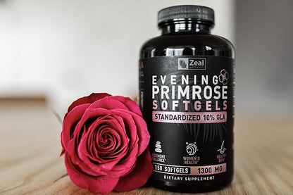 Evening Primrose Oil Capsules (150 Liquid Softgels | 1300mg) Premium Evening Primrose Oil – Natural-Sourced Hormone Support Supplement for Women - Cold Pressed w. 10% GLA