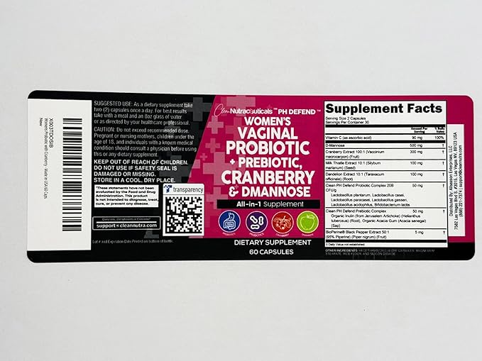 Clean Nutraceuticals Vaginal Probiotics for Women + Prebiotics 20 Billion Cranberry Pills w D-Mannose 500 mg for Urinary Tract Health pH Balance - for Vaginal Health Supplements Pills - 2Pack
