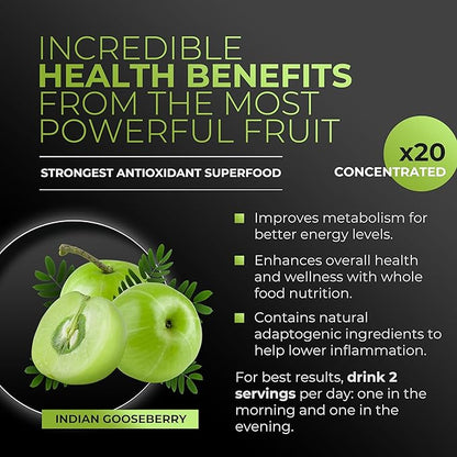 Amla Powder & Green Tea Superfood Supplement, 20x Ultra Concentrated Amla, Antioxidant Support, Made with Oolong Tea and Indian Gooseberries, Organic, Vegan, Classic Flavor, 30 Servings