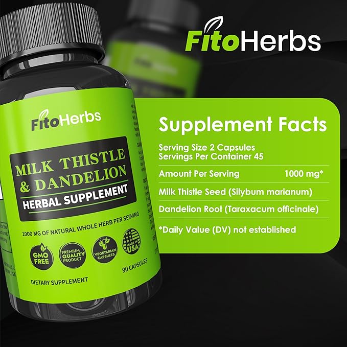 Milk Thistle & Dandelion 1000Mg - Digestive Health Support - Liver Detox Health Capsules - Vegan Milk Thistle Herbal Supplements - High-Potency Antioxidant Pills - 90 Count