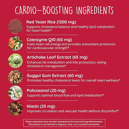 Red Yeast Rice with CoQ10 Supplement 1200 mg - Supports Cholesterol Balance, Heart Health & Circulation - Antioxidant Support with Coenzyme Q10 - Non-GMO, Vegan, 60 Ct