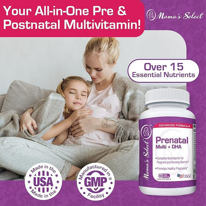 Mama's Select Prenatal Vitamins for Women with Iron, Vitamin D, DHA and More for Pregnant Women, Methyl Folate Safe for MTHFR - Gentle on Stomach, 60 Veggie Capsules