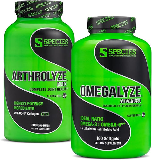 Species Bundle: Omegalyze Essential Fatty Acids + Arthrolyze Joint Repair with UC-II Collagen and MSM for Joint Comfort, Connective Tissue, and Full Recovery