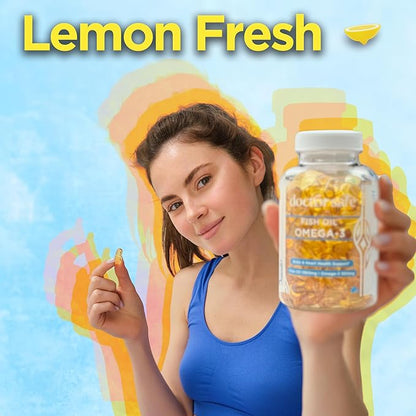 Omega 3 Fish Oil Supplement - High Strength Lemon Scented Fish Oil Pills, 1360mg EPA DHA for Heart, Brain & Immune Support Omega 3 Fatty Acid Supplements - 30 Servings
