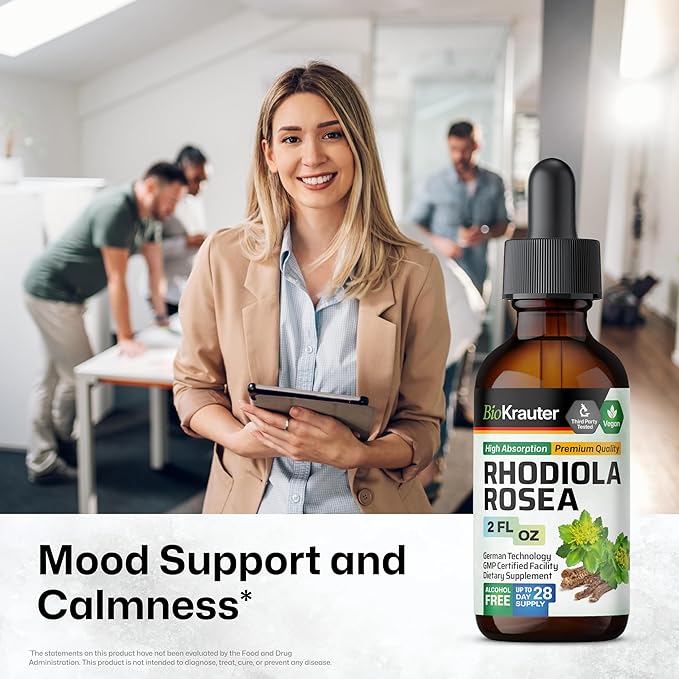 BIO KRAUTER Rhodiola Rosea Supplement Liquid - Pure Rhodiola Rosea Tincture - Vegan Calmness Support - Alcohol & Sugar Free Extract 2 Fl.Oz.