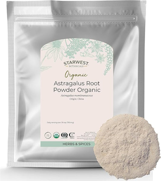 Starwest Botanicals Organic Astragalus Root Powder - Dried Herb for Tea, Natural Immune Support, Promotes Wellness, Certified Kosher, Non-GMO - Bulk 1 lb Bag