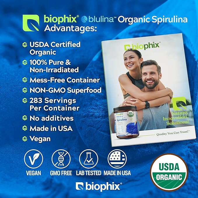 biophix Blue Spirulina Powder Organic Blulina 10 oz - Algae Organic Spirulina Powder 283 Servings - Superfood Supplement - Natural Blue Pigment - Espirulina en Polvo Organica Pura Azul