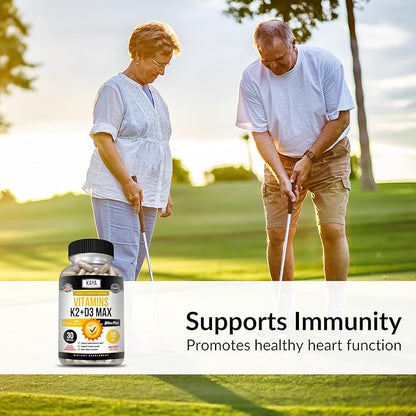 Kaya Naturals Vitamins K2 with D3 5000IU Supplement for Men and Women - Easy to Swallow - Bioperine Capsules (30 Count (Pack of 1)