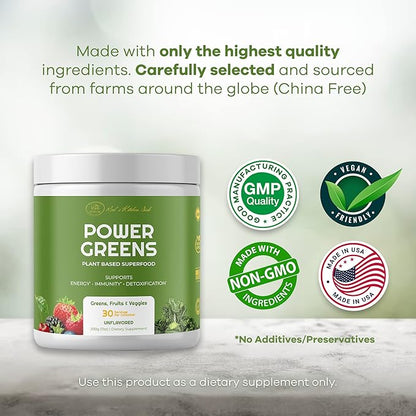 Red's Kitchen Sink Power Greens Powder - Daily Greens Superfood Powder - Fruity, Veggie, & Green Leafy Smoothie Drink Mix - Superfoods Maca Root, Spirulina, Chlorella, & More (200 Grams)