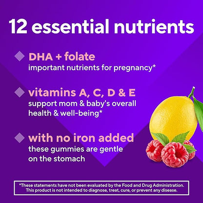 vitafusion PreNatal Gummy Vitamins, Raspberry Lemonade Flavored, Pregnancy Vitamins for Women, With Folate and DHA, America’s Number 1 Gummy Vitamin Brand, 45 Day Supply, 90 Count (Pack of 1)