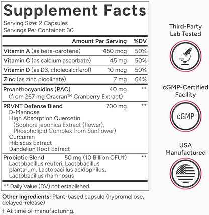 40mg PAC Plus D-Mannose and Probiotics | Most Powerful Cranberry Supplement for Urinary Tract Health | Cranberry Pills for Women & Men | High Potency Defense & Cleansing Support | 60 Capsules
