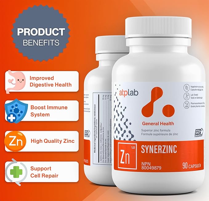 ATP LAB Synerzinc 90 caps - Vegan Zinc Supplement for Men and Women - Zinc Mineral Supplements - Healthy Skin - Zinc Vitamins for Adults