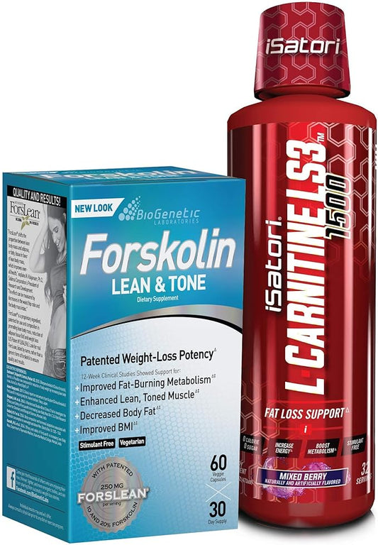 iSatori L-Carnitine LS3 Mixed Berry 1500mg (32 Servings) & BioGenetic Labs Forskolin Lean & Tone