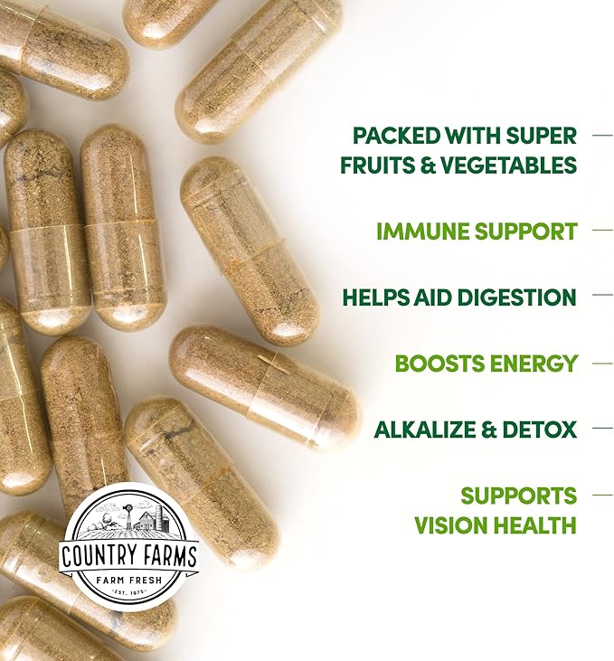COUNTRY FARMS Super Fruits and Veggies Capsules, Whole Food Supplement, Powerful Antioxidant, Supports Energy, Immune Health, Boosts Digestive Health, 30 Organic Super Foods, 60 Servings, 2 Pack