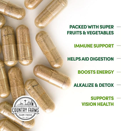 COUNTRY FARMS Super Fruits and Veggies Capsules, Whole Food Supplement, Powerful Antioxidant, Supports Energy, Immune Health, Boosts Digestive Health, 30 Organic Super Foods, 60 Servings, 2 Pack