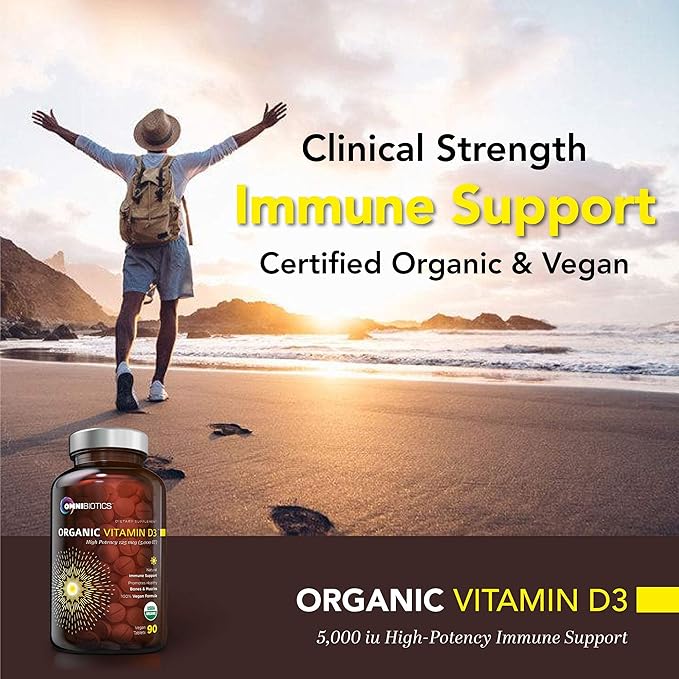 Organic Vitamin D3 Supplement 5000 IU - 100% Vegan High-Potency Vitamin D Supplement for Immune Support, Bone Strength, Energy, and Muscle Health. Non-GMO, Gluten Free - 90 Vegan Tablets