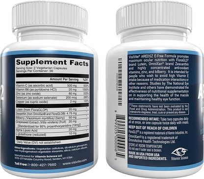 AREDS 2 Eye Vitamins - VisiVite Vitamins for Eye Health Without Vitamin E - Eye Vitamins for Seniors - Lutein and Zeaxanthin Supplements - 60 Capsules